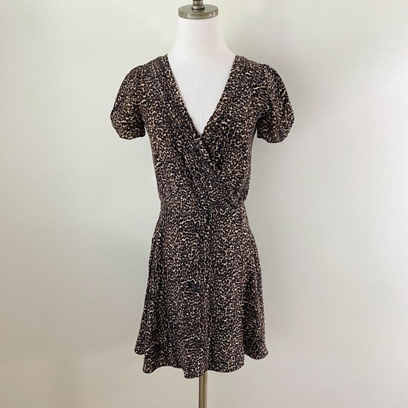 The Kooples Dresses & Skirts - The Kooples Tan/Black Leopard Print Skater Dress V-Neck Short Sleeve Women's XS